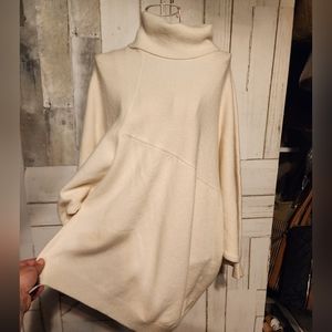 A symmetrical turtle neck sweater.